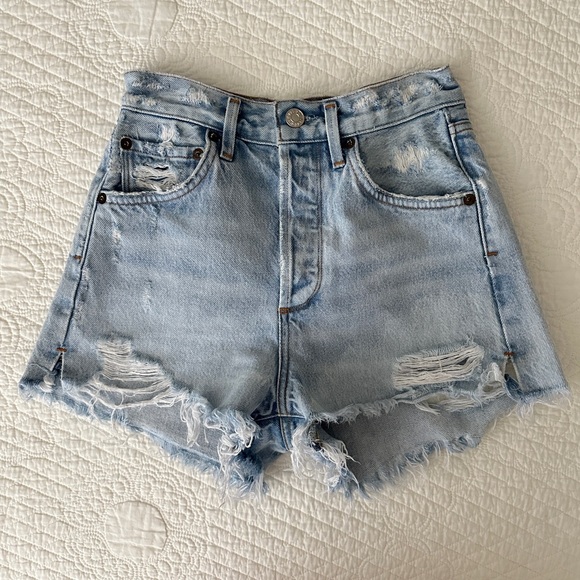 AGOLDE Jaden Womens High Rise Denim Cut Off Shorts Distressed Light Blue Sz 23 - Picture 10 of 11